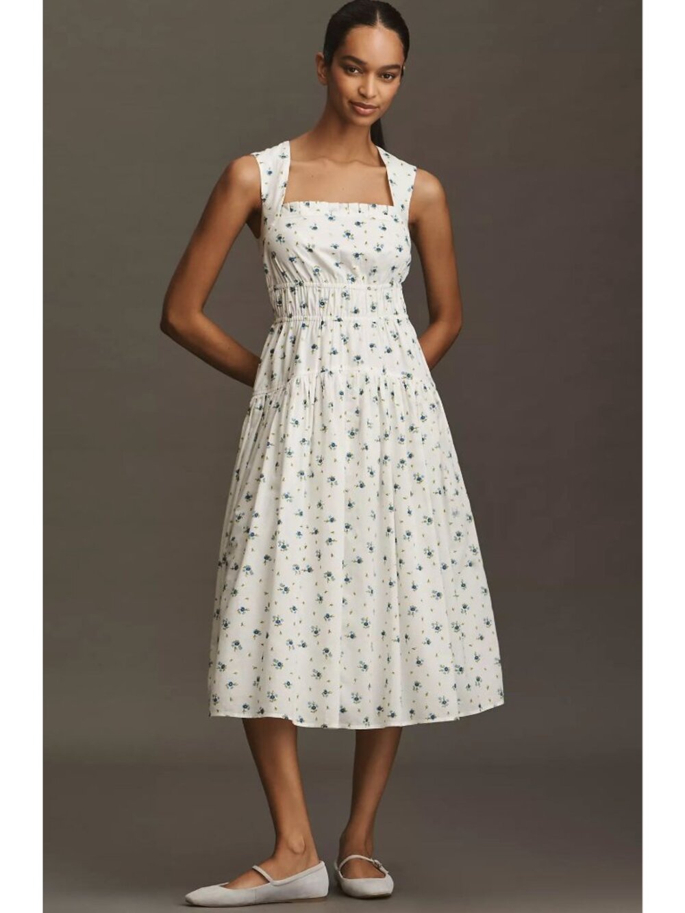 Anthropologie Avec les Filles Sleeveless A-line Midi Dress Cottage Floral LG